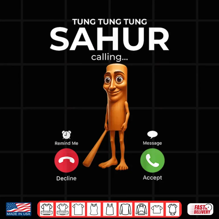Design Tung Sahur Calling Funny Fishing Brainrot Joke Boys Kid Meme Shirt