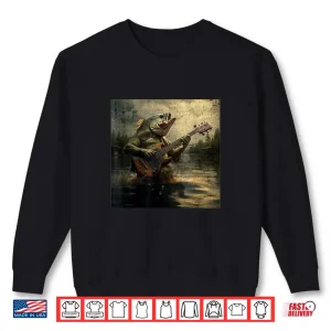 Sweatshirt Weird Bass Fish Playing Bass Guitar Funny Cursed Meme Shirt