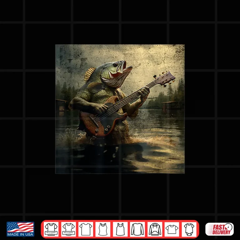 Design Weird Bass Fish Playing Bass Guitar Funny Cursed Meme Shirt