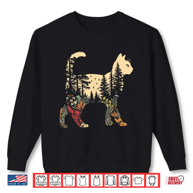 Sweatshirt Boho Cat Plants Forest Nature Wildflower Hiking Camping Shirt