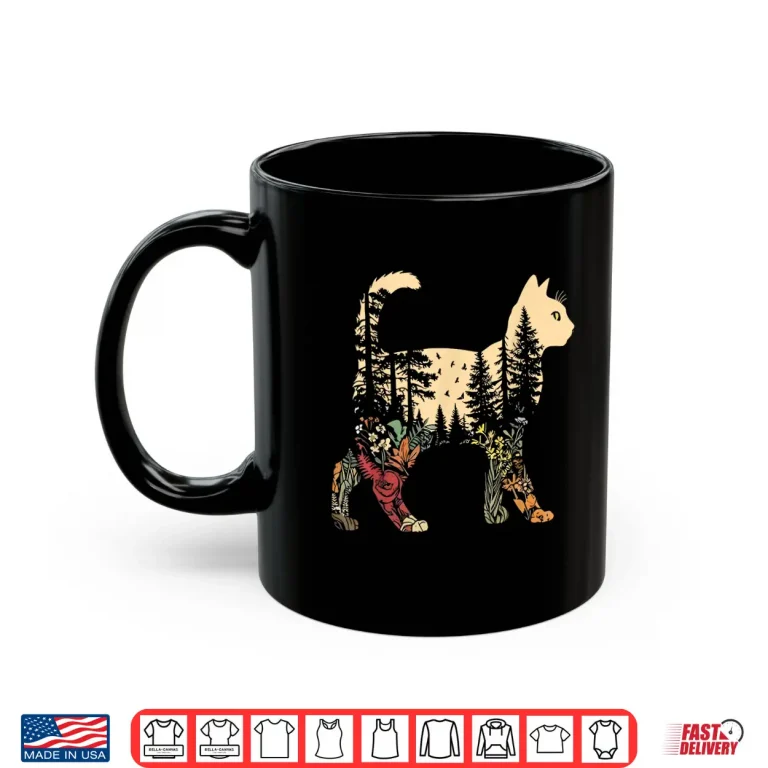 Mug Boho Cat Plants Forest Nature Wildflower Hiking Camping Shirt