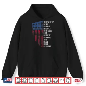 Hoodie Vintage Scouting Gift US America Flag Scouting Law Shirt
