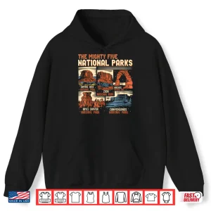 Hoodie Vintage Utah Mighty Five 5 National Parks Hiking Camping Shirt