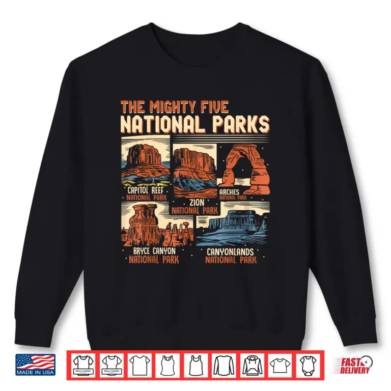 Sweatshirt Vintage Utah Mighty Five 5 National Parks Hiking Camping Shirt