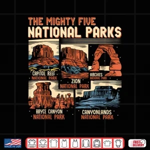 Design Vintage Utah Mighty Five 5 National Parks Hiking Camping Shirt