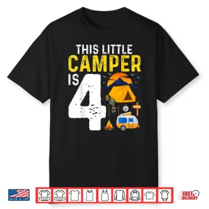Kids Funny 4Th Camping Birthday Camper Lover 4 Year Old Shirt