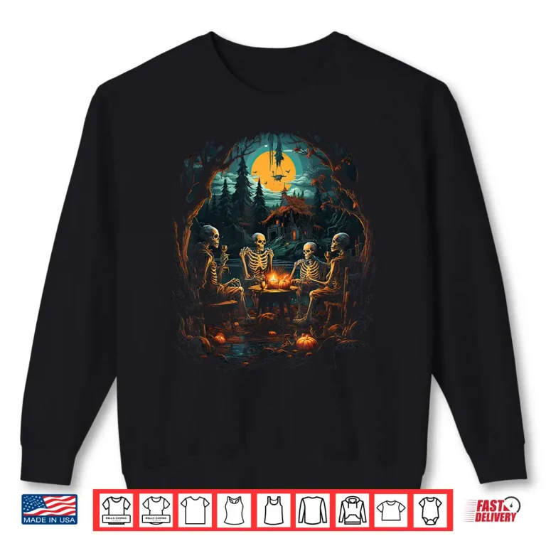 Sweatshirt Vintage Ghost and Skeleton by Fire Camping Gothic Halloween Shirt