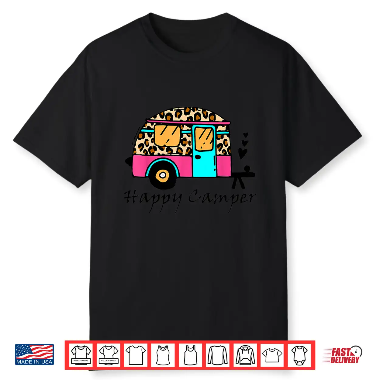 Camper Happy Summer Camp Camping Leopard Funny Glamping Shirt Camper Happy Summer Camp Camping Leopard Funny Glamping Shirt