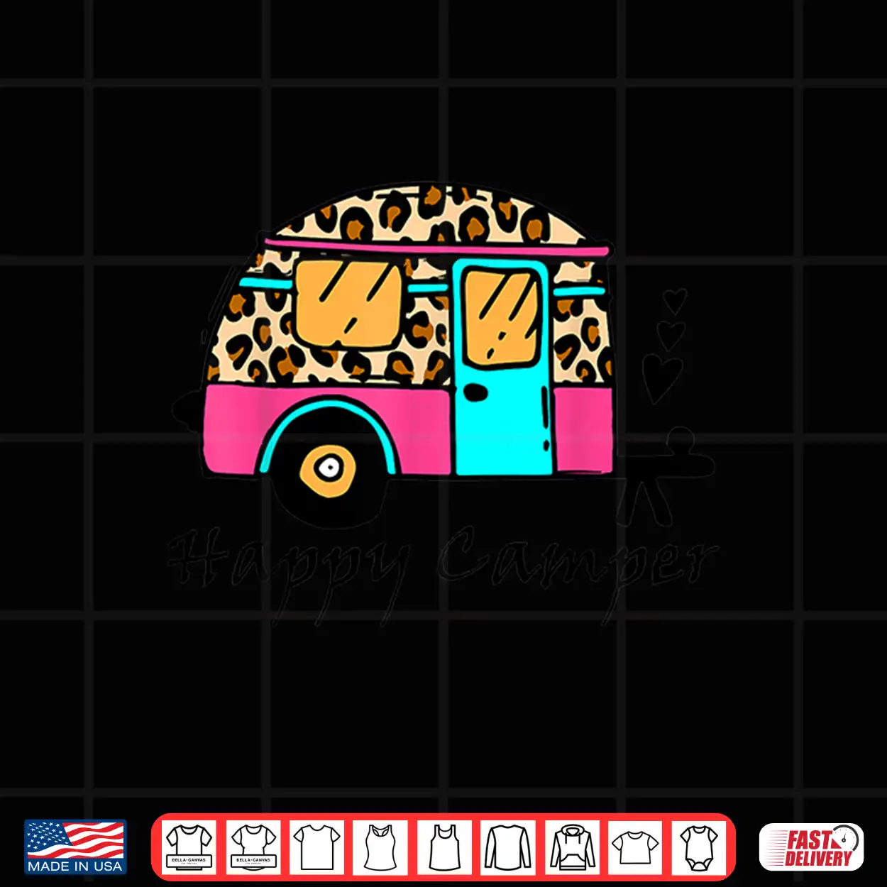 Camper Happy Summer Camp Camping Leopard Funny Glamping Shirt Camper Happy Summer Camp Camping Leopard Funny Glamping Shirt