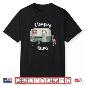 Glamping Nana Womens Camping Shirt Rv Vintage Flamingos Shirt