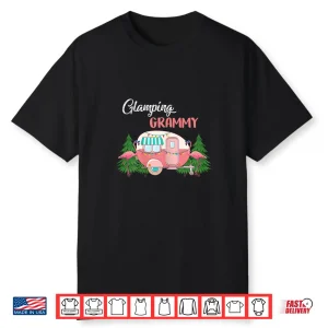 Womens Glamping Grammy Costume Camping Rv Flamingos Camper Shirt