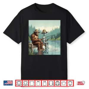 Alien Bigfoot Fishing Sasquatch Fishing Fisherman Men Boys Shirt