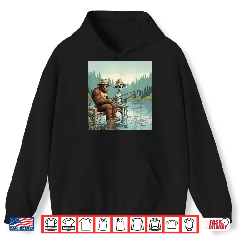 Hoodie Alien Bigfoot Fishing Sasquatch Fishing Fisherman Men Boys Shirt