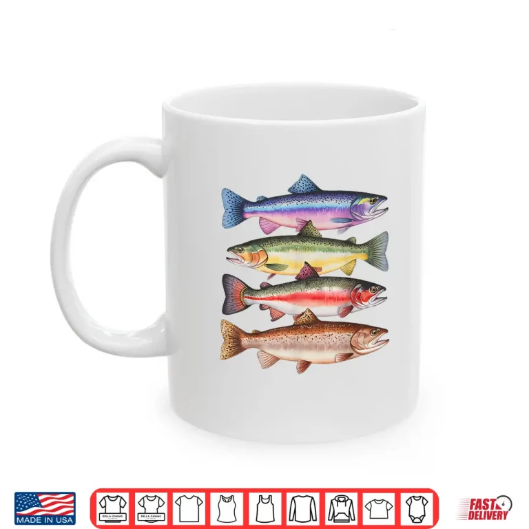 Mug Abstract Colorful Trout In A Row For Fishing Lovers Men Kids Shirt