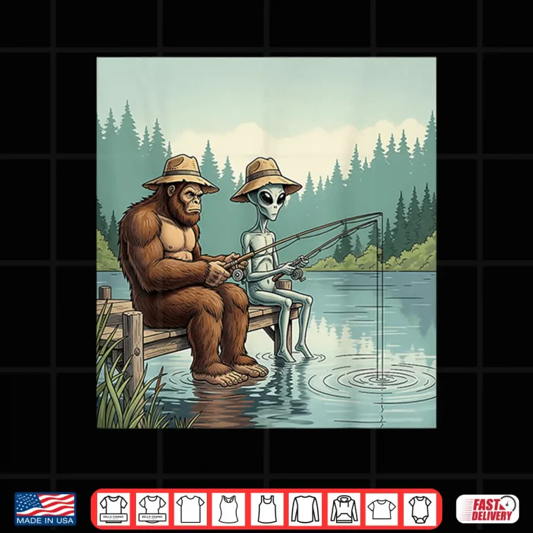 Design Alien Bigfoot Fishing Sasquatch Fishing Fisherman Men Boys Shirt