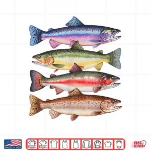 Design Abstract Colorful Trout In A Row For Fishing Lovers Men Kids Shirt