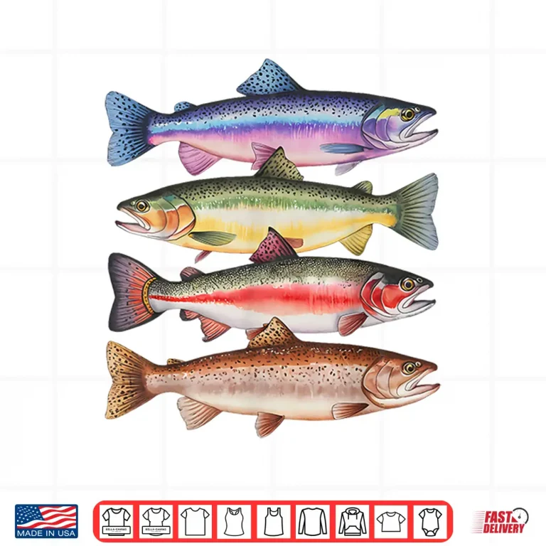Design Abstract Colorful Trout In A Row For Fishing Lovers Men Kids Shirt