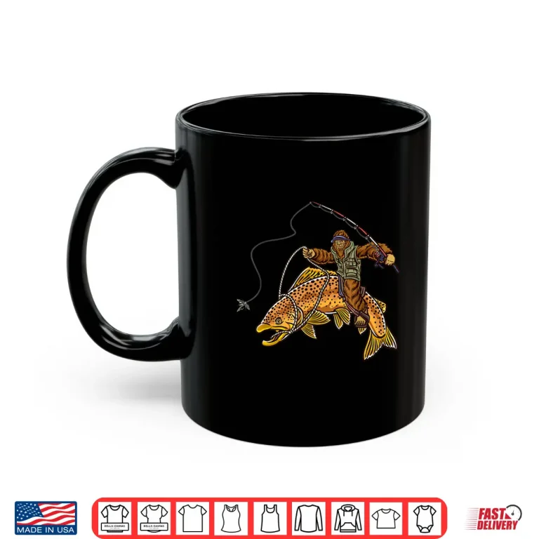 Mug Brown Trout River Fishing Bigfoot Hunting Fishermen Shirt