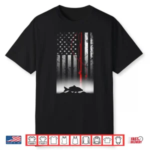 Fishing Pole American Flag Gift For Patriotic Fisherman Shirt