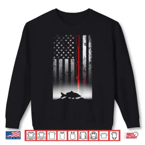 Sweatshirt Fishing Pole American Flag gift for Patriotic Fisherman Shirt