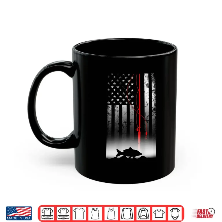 Mug Fishing Pole American Flag gift for Patriotic Fisherman Shirt