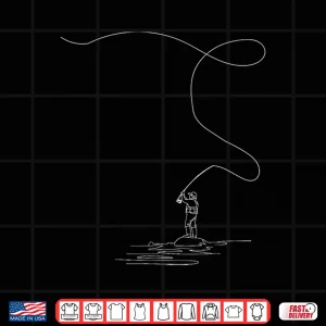 Design Fly Fishing lover line art Fishrod fly rod Angling Fisherman Shirt