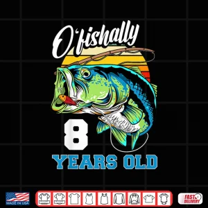 Design Kids Ofishally 8 Years Old Fisherman 8th Birthday Fishing Shirt