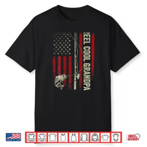 Mens Reel Cool Grandpa Fishing American Flag Patriotic Shirt
