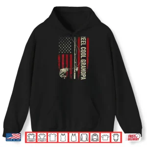 Hoodie Mens Reel Cool Grandpa Fishing American Flag Patriotic Shirt