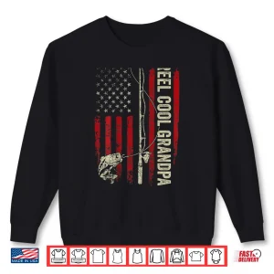Sweatshirt Mens Reel Cool Grandpa Fishing American Flag Patriotic Shirt