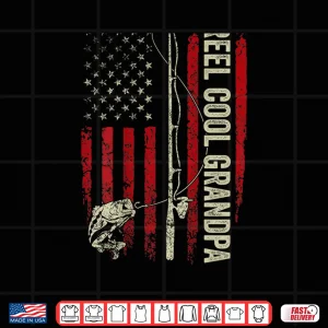 Design Mens Reel Cool Grandpa Fishing American Flag Patriotic Shirt