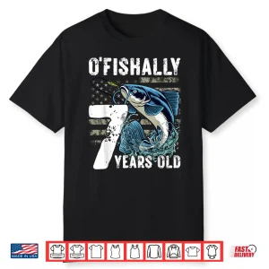 Ofishally 7 Year Old 7Th Birthday Us Flag Fishing Shirt