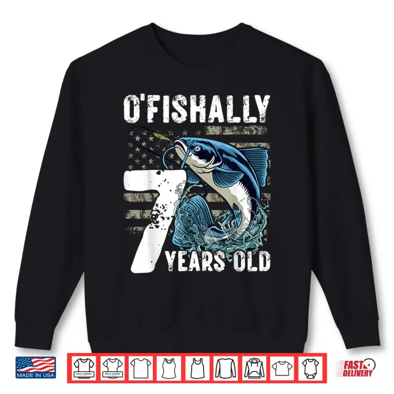 Sweatshirt Ofishally 7 Year Old 7th Birthday US Flag Fishing Shirt