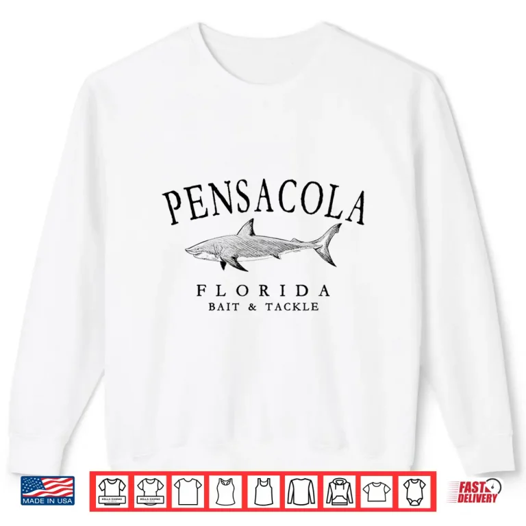 Sweatshirt Pensacola Florida Shark Fishing Arched Black Letters Shirt