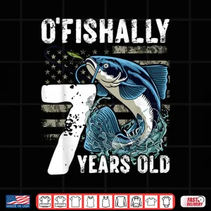 Design Ofishally 7 Year Old 7th Birthday US Flag Fishing Shirt