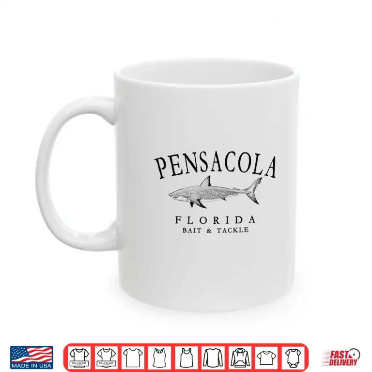 Mug Pensacola Florida Shark Fishing Arched Black Letters Shirt