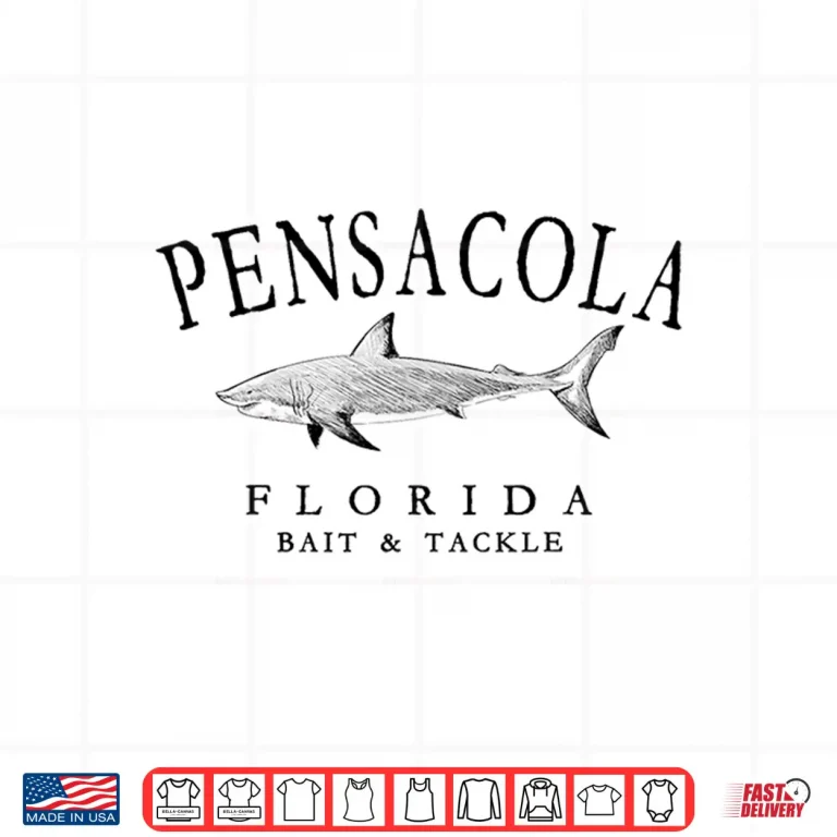 Design Pensacola Florida Shark Fishing Arched Black Letters Shirt