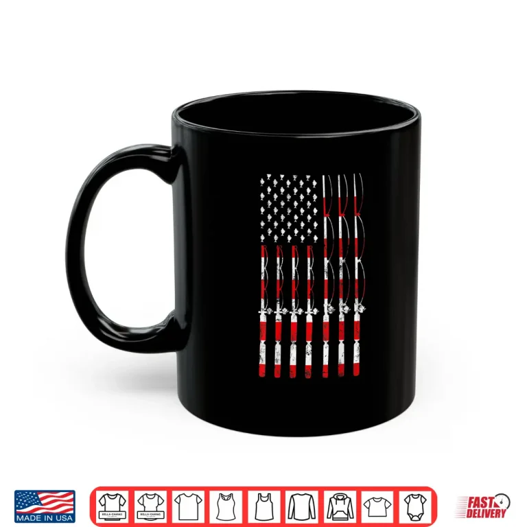 Mug Fishing Pole American USA Flag Patriotic Fishing gift Shirt