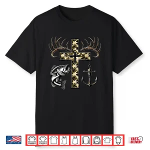 Hunting Fishing Cross Camo Faith Christian Fisherman Hunter Shirt