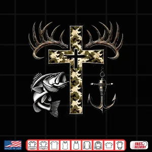 Design Hunting Fishing Cross Camo Faith Christian Fisherman Hunter Shirt