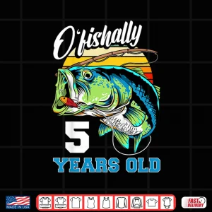 Design Kids Ofishally 5 Years Old Fisherman 5th Birthday Fishing Shirt