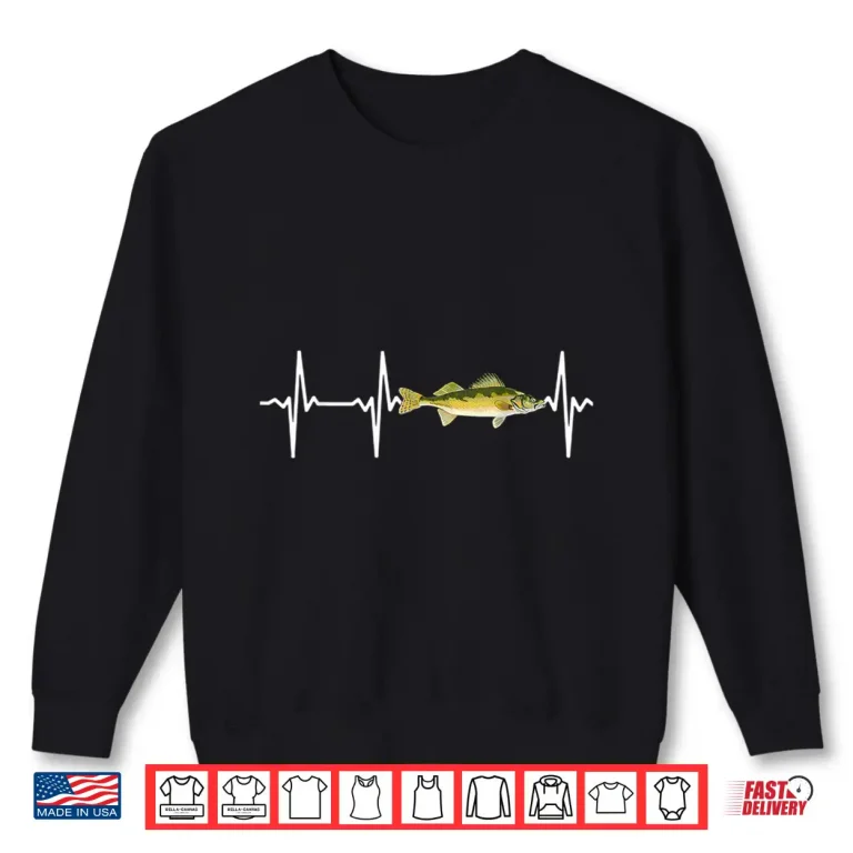 Sweatshirt Walleye Heartbeat For Freshwater Fish Fishing Lovers Shirt