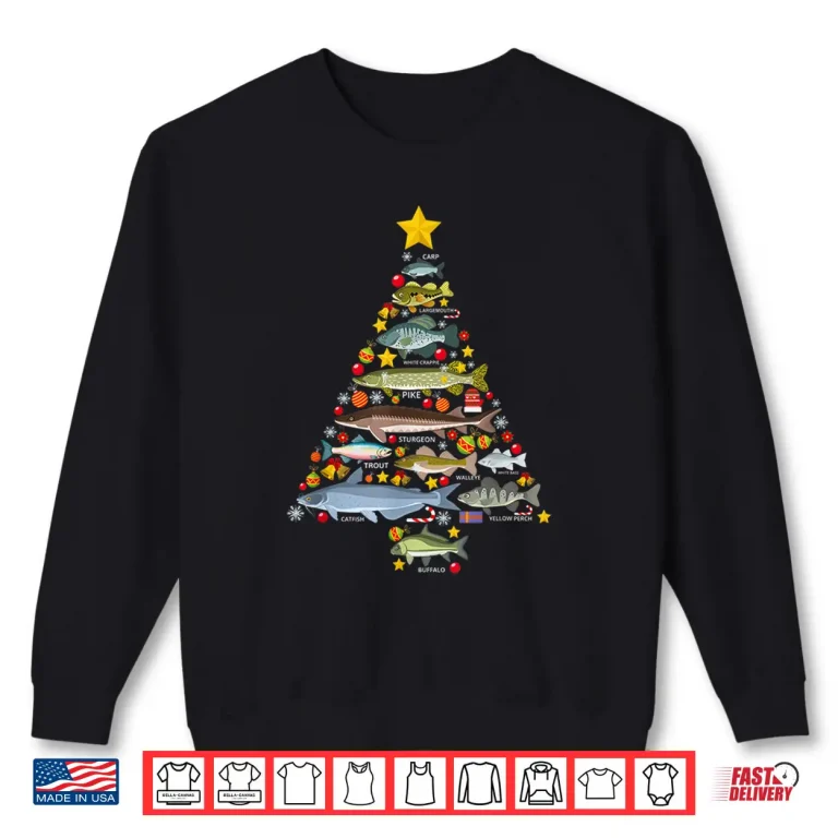 Sweatshirt Freshwater Fish Species Christmas Tree Fishing Xmas Men Kids Shirt 1