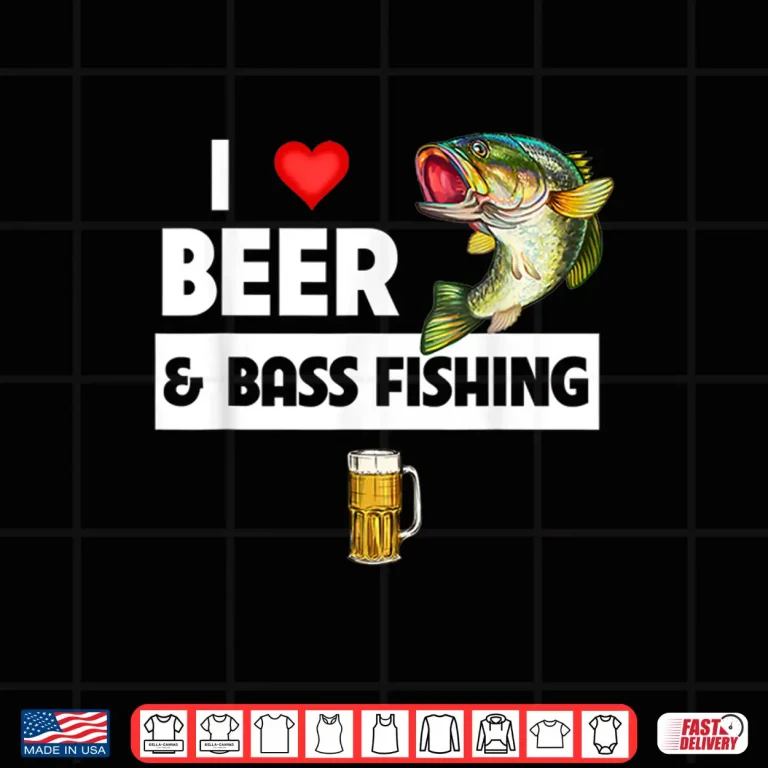 Design I Love Beer and Bass Fishing Fish Lakes Fishermen Drinking Shirt