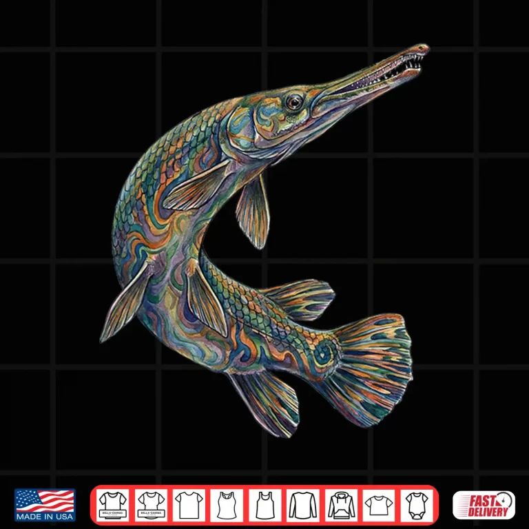 Design Gar Fish Psychedelic Aquatic Art Freshwater Biology Art Shirt 1