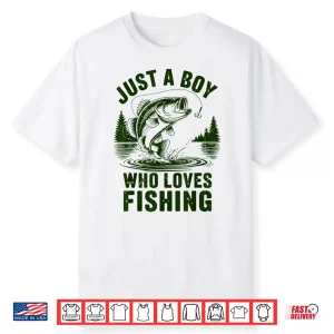 Kids Just A Boy Who Loves Bass Fishing Youth Funny Fisherman Shirt