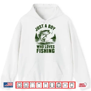 Hoodie Kids Just A Boy Who Loves Bass Fishing Youth Funny Fisherman Shirt