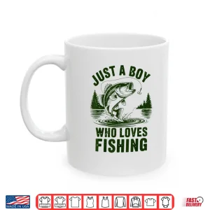 Mug Kids Just A Boy Who Loves Bass Fishing Youth Funny Fisherman Shirt