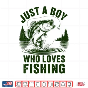 Design Kids Just A Boy Who Loves Bass Fishing Youth Funny Fisherman Shirt