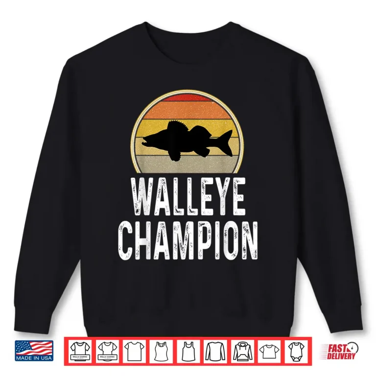 Sweatshirt Mens Walleye Champion Fishing Fisherman Angler Retro Freshwater Shirt